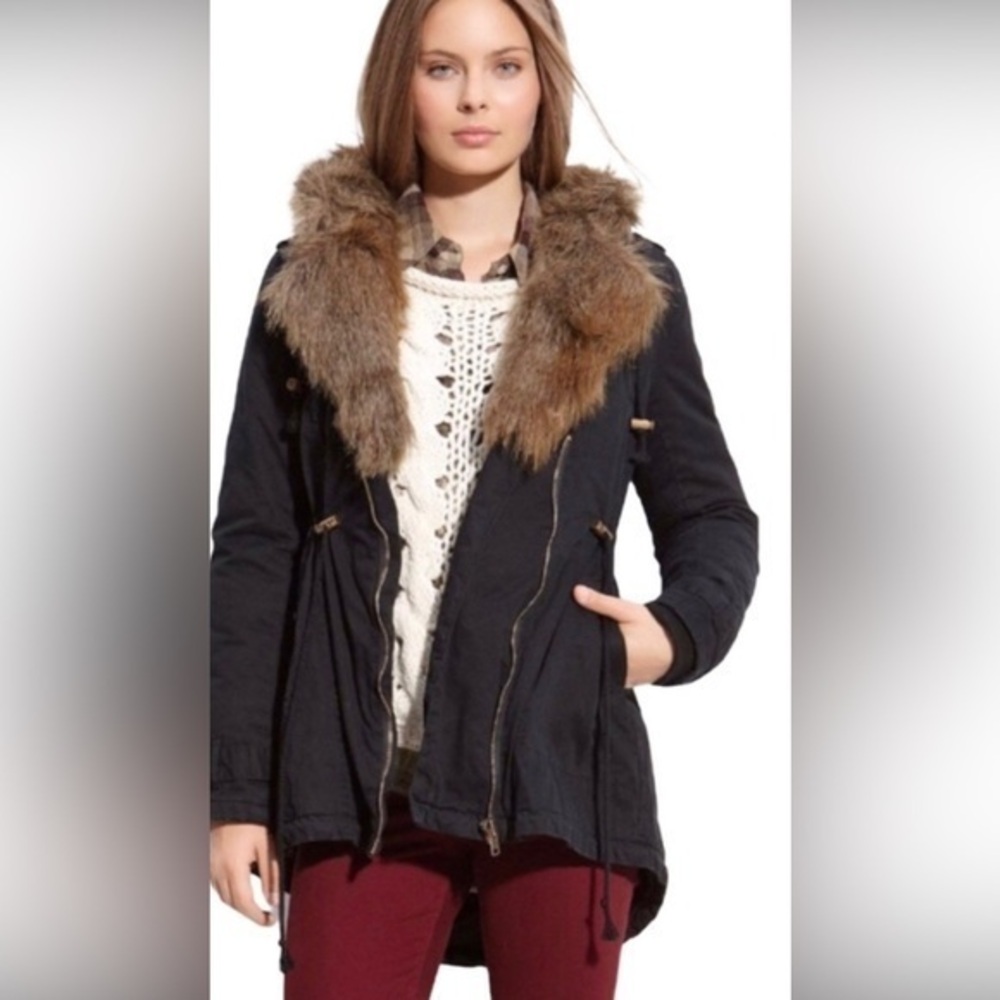 Sanctuary XS drawstring hooded parka coat jacket